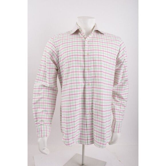 Polo Ralph Lauren Mens Shirt Regent Custom L 16.5 Green Pink Check Long Sleeve - Picture 1 of 6
